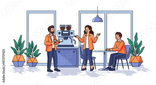 Colleagues Laughing Near Coffee Machine in Lounge