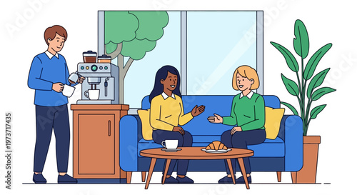 Colleagues Relaxing on Sofa in Modern Breakroom