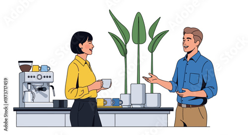 Colleagues Socializing at a Modern Coffee Station