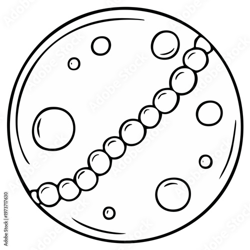 Vector illustration of a round celestial body with craters and a string of pearls