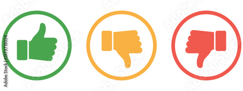 thumbs up, neutral, and thumbs down icons set, like dislike feedback symbols for rating systems, expressing positive neutral and negative opinions, perfect for apps, websites, and user experience