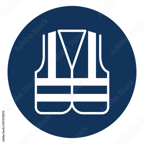 Safety vest silhouette line icon in dark blue circle on transparent background vector illustration.