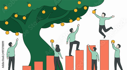 Business growth and success concept with people harvesting opportunities