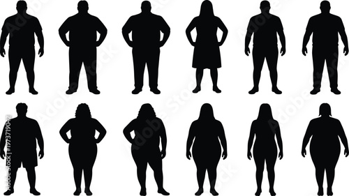 Diverse human body silhouettes, variation in shape and size, inclusive figures, health, fitness, clothing design, posture, diversity illustration
