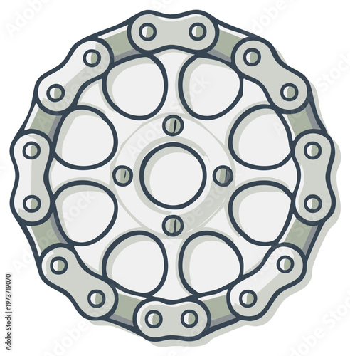 Close-up view of a simplified bicycle chainring and chain detail