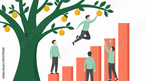 Business growth and ambition concept with people climbing for success