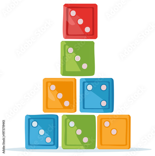 Stacked Colorful Cubes with Different Dot Patterns, Building Blocks or Educational Game in Red, Green, Orange, and Blue