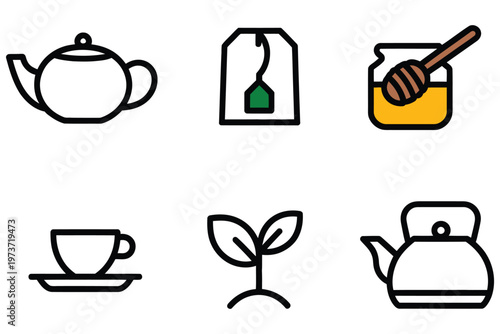 different tea making elements including honey, teacup, and ingredients in a clean simple layout, organized composition showing each item clearly, ideal for recipe visuals, kitchen design, and wellness