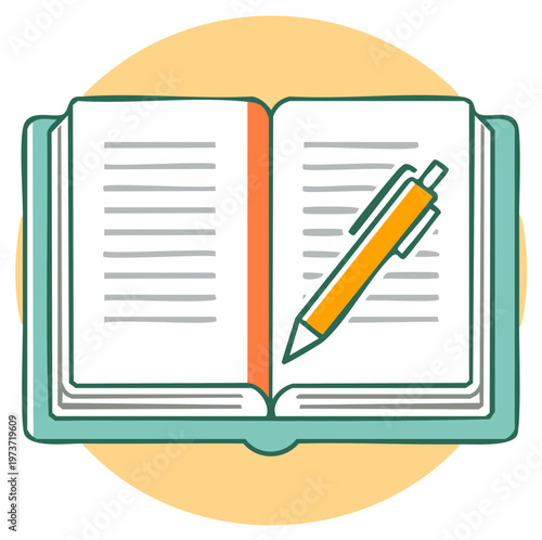 Open book and pen illustration icon for journaling, studying, and learning.