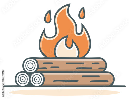 Stylized Fire Burning with Wood Logs Stack for Campfire Concept