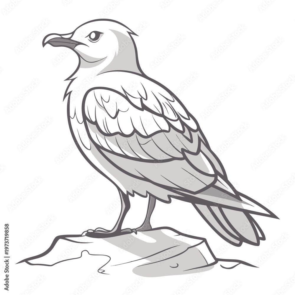 Obraz premium A grayscale illustration of a bird standing on a rock