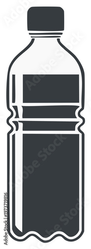 Silhouette illustration of a plastic water bottle with cap, water contained.