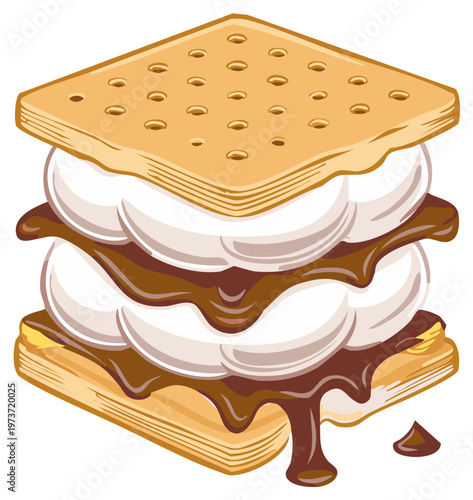 Delicious S'more Illustration with Toasted Marshmallow and Chocolate Dessert Treat