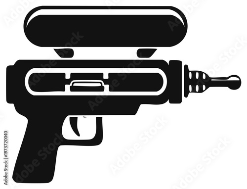 Ray Gun Graphic in Black and White Classic Sci-Fi Weapon Silhouette