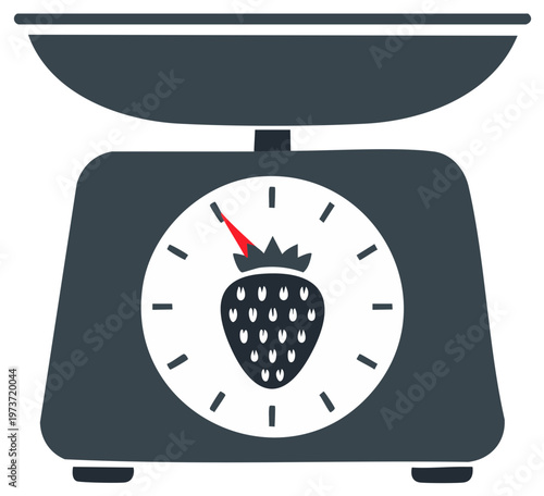 Stylized Kitchen Scale Icon with Strawberry Symbol Weight Measurement Tool