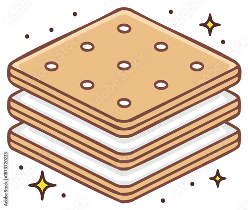 Stacked Sandwich Crackers with Cream Filling Icon, Cartoon Food Illustration Snack Design