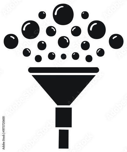 Bubbles flowing out of a scientific funnel representing filtration or separation process