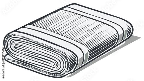 Rolled up towel illustration with linear shading for cleaning or bathroom icon