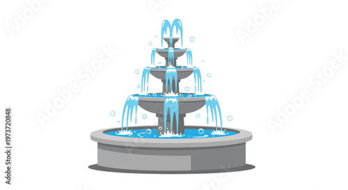 Elegant four tiered stone water fountain with flowing water and bubbles for garden and public park decoration.
