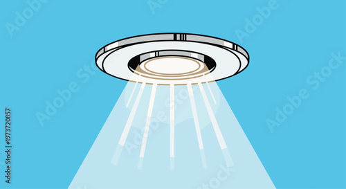 Modern recessed ceiling downlight emitting bright beams of light against a blue background for interior design.