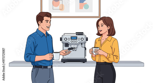 Colleagues Relaxing With Coffee in Office Lounge