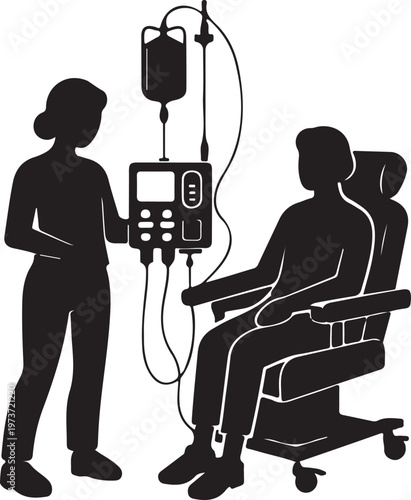 Nurse Administering Chemotherapy Infusion Silhouette