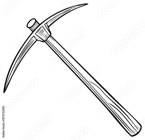 Pickaxe Illustration: Mining Tool with Wooden Handle for Gold Rush Designs and Construction Projects