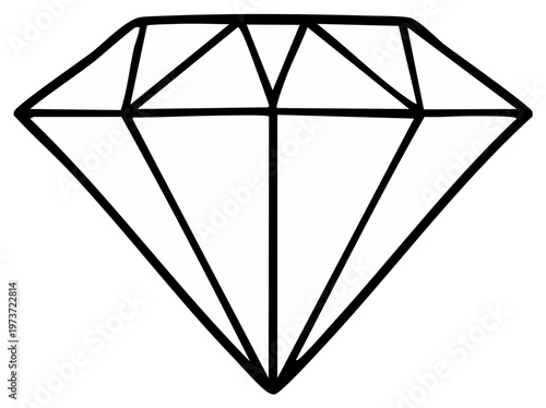 Simple Outline Drawing of a Faceted Diamond Gemstone