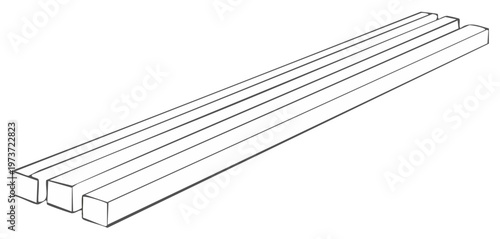 Three parallel square wooden bars illustration isolated on white background