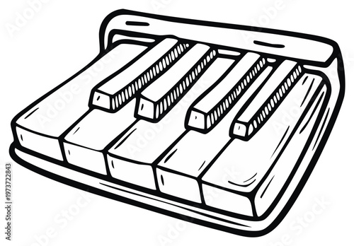 Illustration of a keyboard musical instrument in black and white
