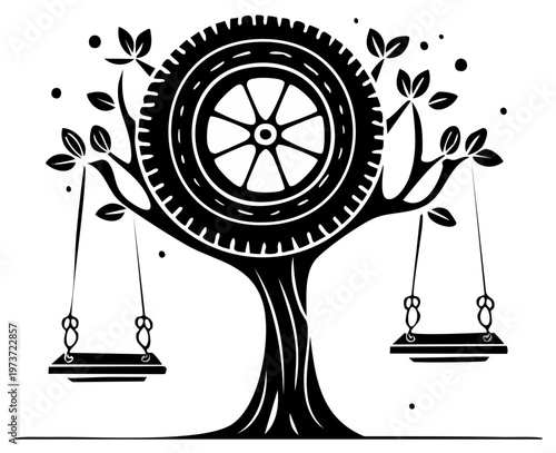 Tire wheel tree with swings illustration
