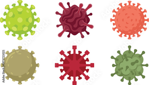 Cartoon Virus Icon Collection with Colorful Microbe Variations for Medical Healthcare Biology Infection Awareness and Science Design Projects