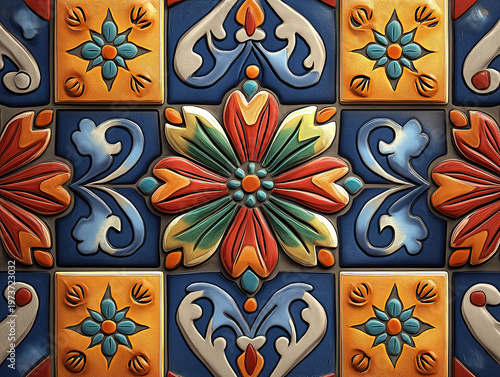 Authentic Mexican tile pattern with bold colors