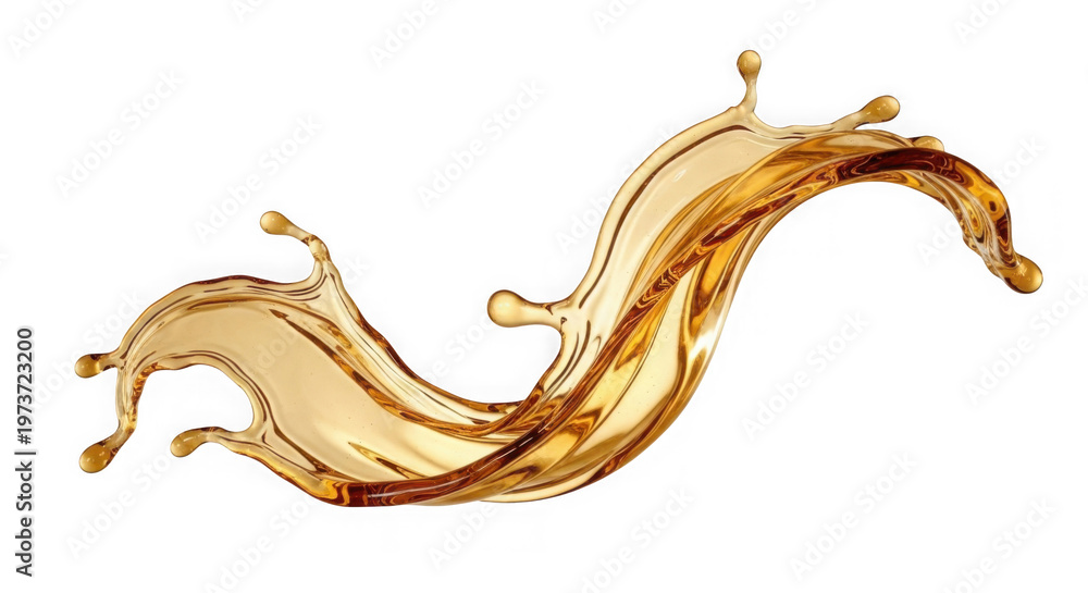 Fototapeta premium Golden liquid splash wave motion isolated on transparent background