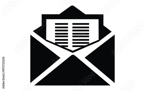 Modern email envelope icon with document letter inside for communication concept design