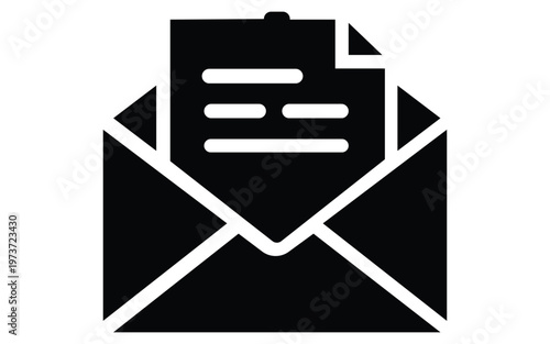 Open email envelope icon with message document representing inbox communication concept