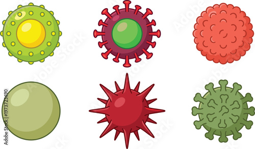 Virus and Bacteria Icon Set with Different Microbe Shapes Cartoon Style for Medical Healthcare Biology Infection and Science Design