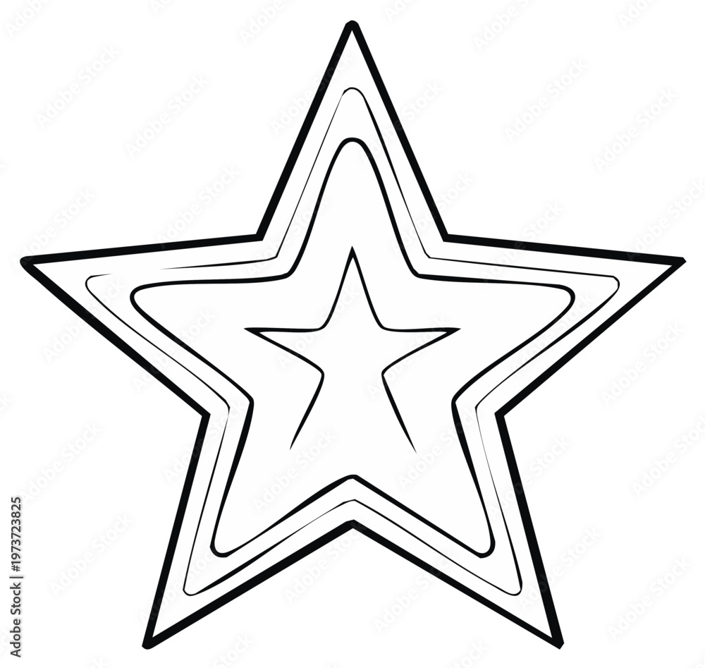 Obraz premium Abstract star shape with concentric outlines in black and white artistic illustration