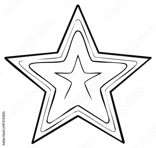 Abstract star shape with concentric outlines in black and white artistic illustration