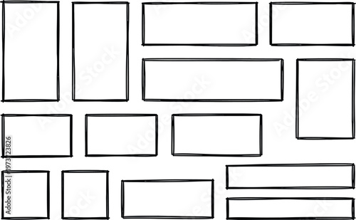 Abstract composition of rough rectangular frames in black and white minimalist design sketchy aesthetic
