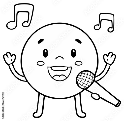 Cartoon character singing with a microphone and musical notes