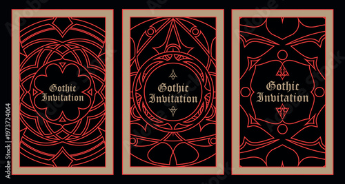 Gothic style invitation with ancient vintage elements. Sacred geometry border and frame. Vector illustration. EPS 10