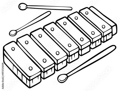 Musical Fun Awaiting: A xylophone illustrated in clear black and white. Ready for creative coloring and play.Perfect for educational activities.