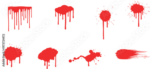 Collection of realistic blood splatter and drip effects for graphic design and horror themes