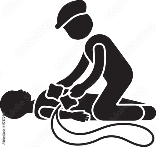 Nurse Applying Defibrillator Pads Medication Silhouette