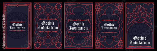 Gothic style invitation with ancient vintage elements. Sacred geometry border and frame. Vector illustration. EPS 10