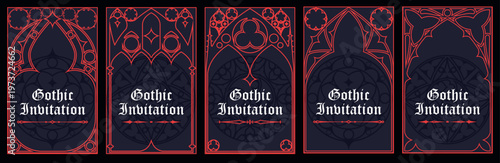 Gothic style invitation with ancient vintage elements. Sacred geometry border and frame. Vector illustration. EPS 10