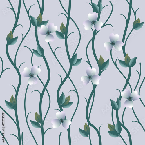 White flower ornament seamless vector pattern