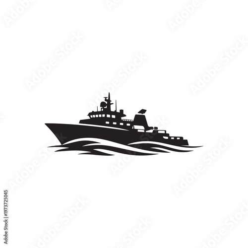 Ship with waves silhouette vector white background.