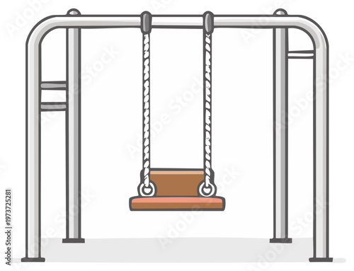 Illustration of Empty Swing Set at Playground for Children in Urban Park or Schoolyard